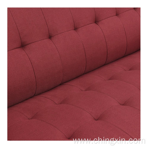 Living Room Three Seat Red Fabric Leisure Sofa with Solid Wood Legs